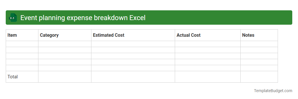 Event planning expense breakdown Excel