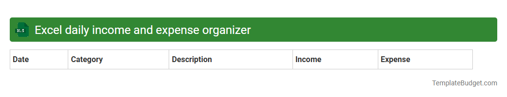 Excel daily income and expense organizer
