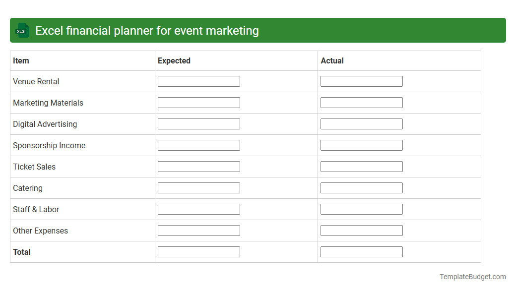Excel financial planner for event marketing