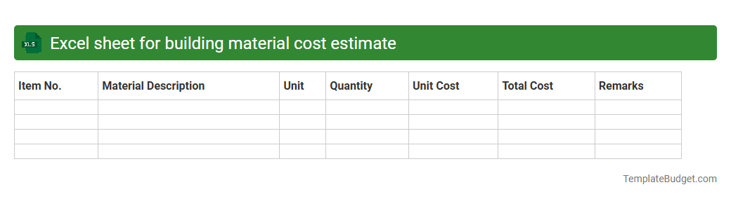 Excel sheet for building material cost estimate