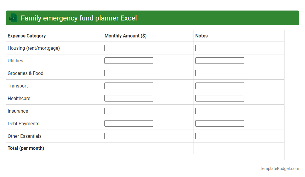 Family emergency fund planner Excel