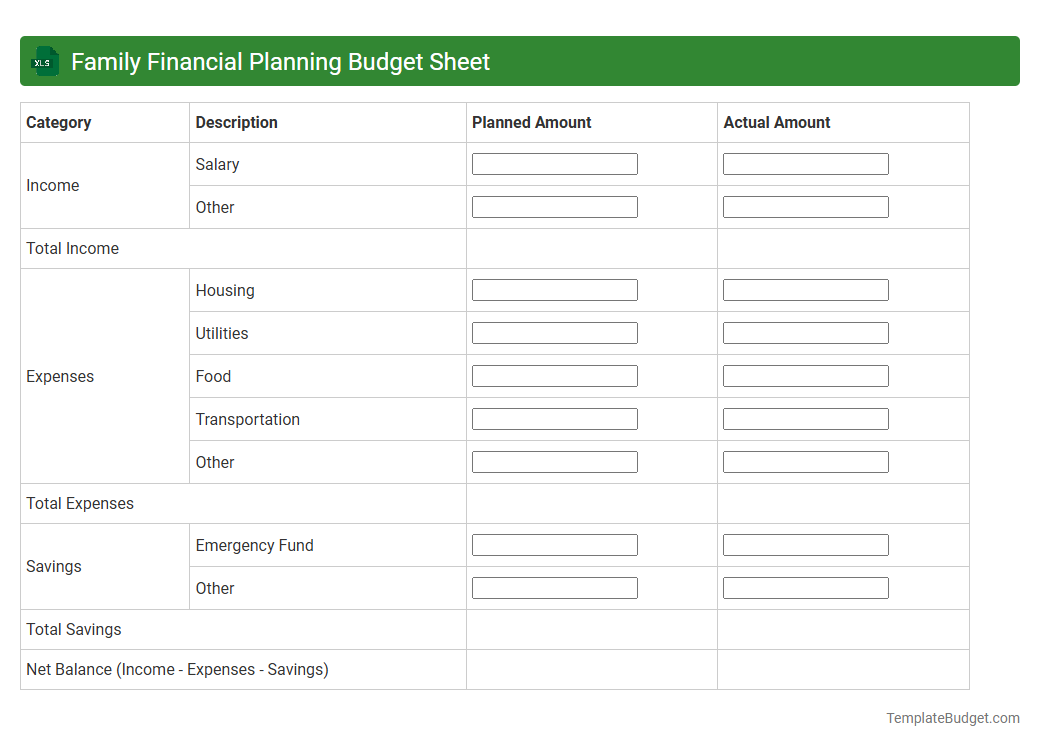 Family Financial Planning Budget Sheet