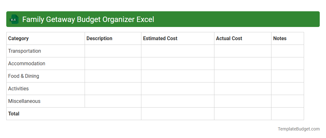 Family Getaway Budget Organizer Excel