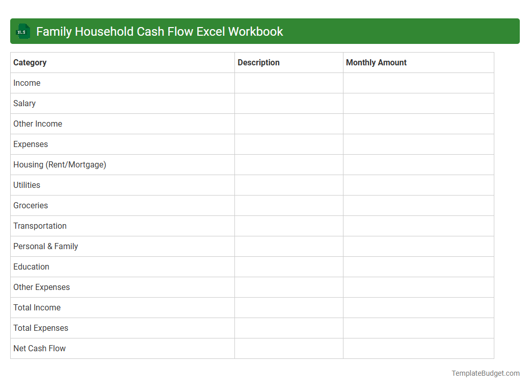 Family Household Cash Flow Excel Workbook