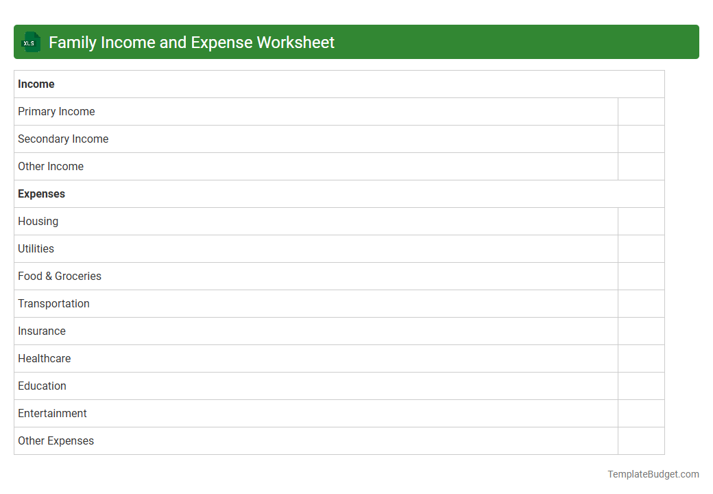 Family Income and Expense Worksheet