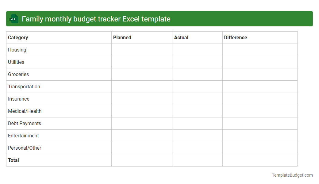Family monthly budget tracker Excel template