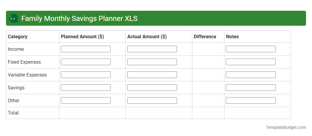 Family Monthly Savings Planner XLS