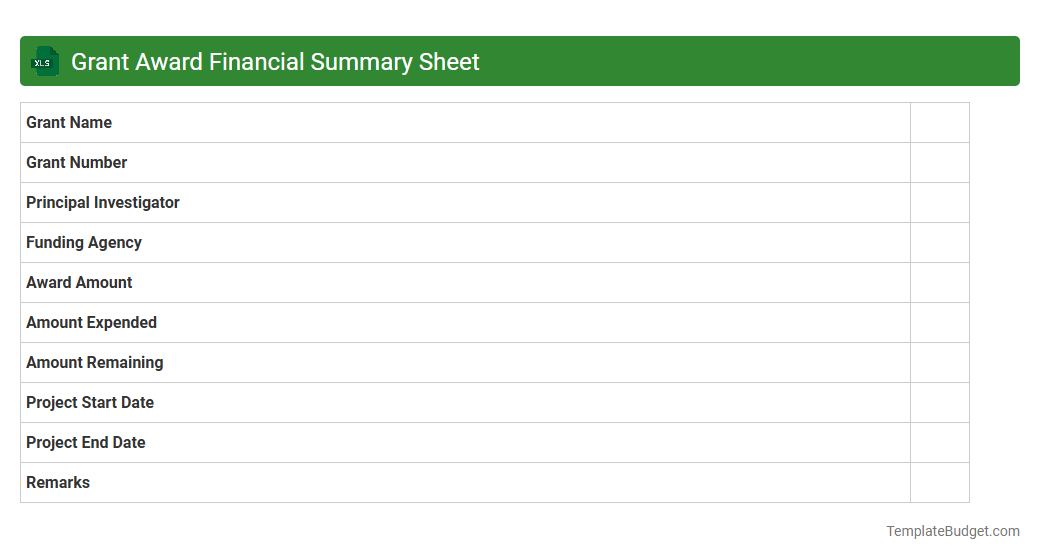 Grant Award Financial Summary Sheet