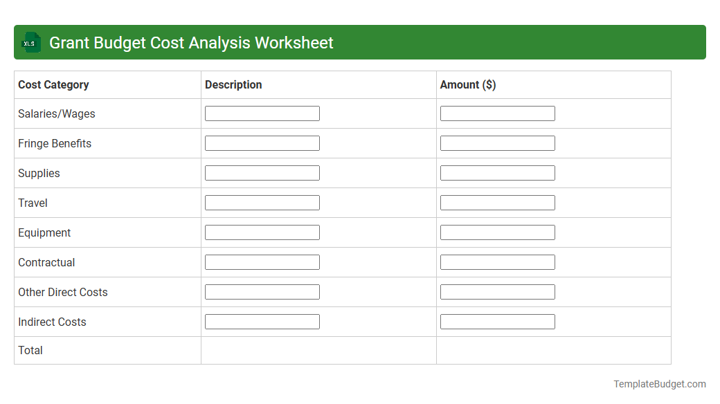 Grant Budget Cost Analysis Worksheet