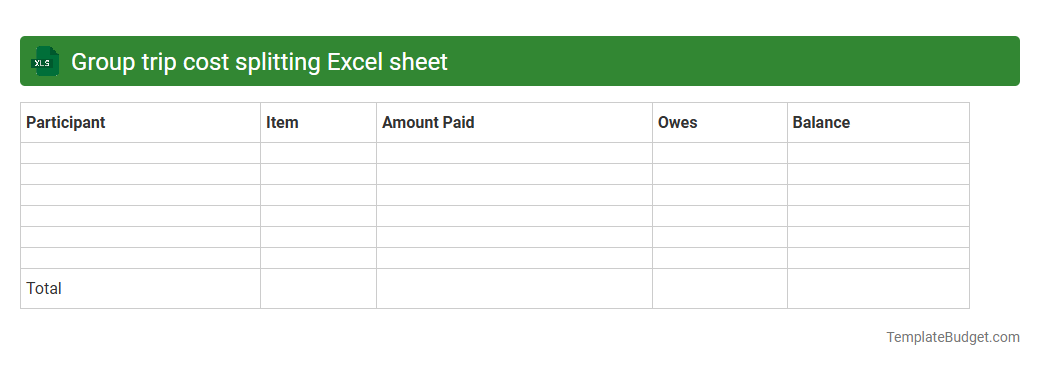 Group trip cost splitting Excel sheet