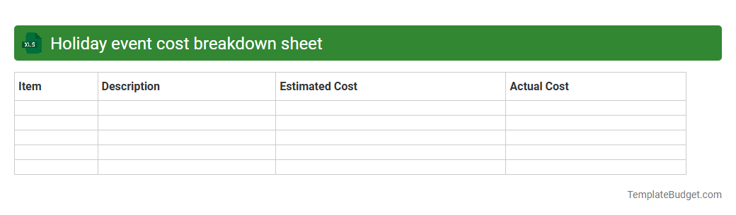Holiday event cost breakdown sheet