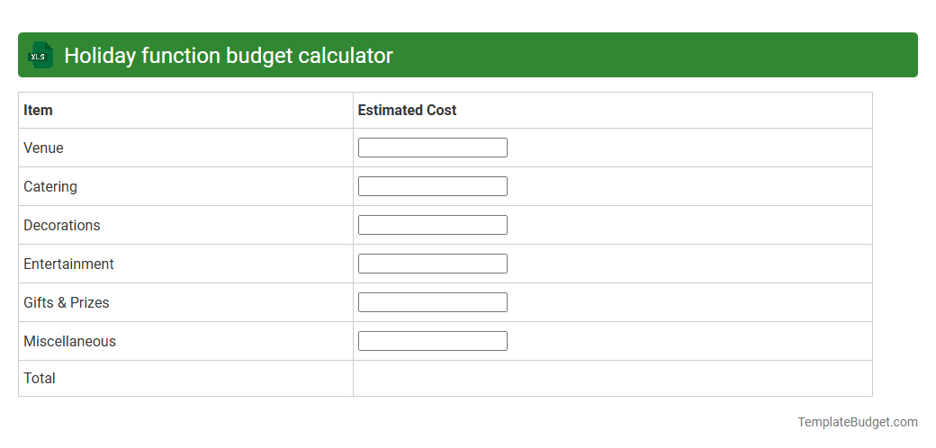 Holiday function budget calculator