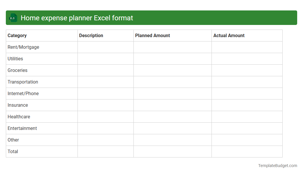 Home expense planner Excel format
