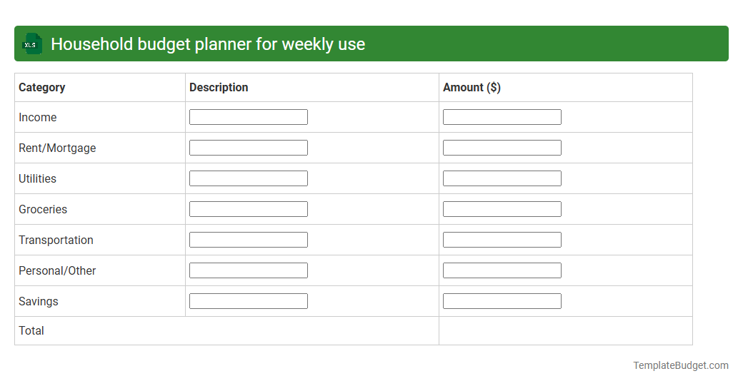 Household budget planner for weekly use