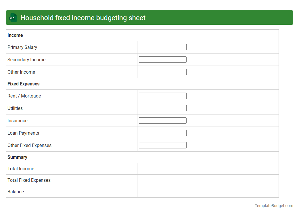 Household fixed income budgeting sheet