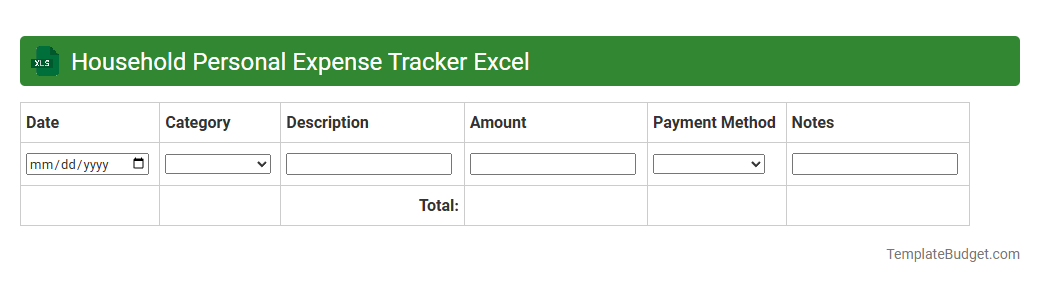 Household Personal Expense Tracker Excel