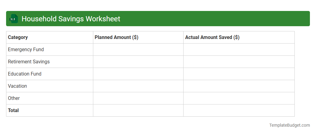 Household Savings Worksheet