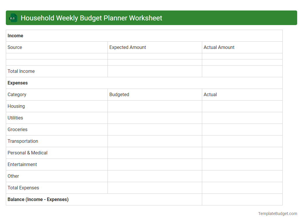 Household Weekly Budget Planner Worksheet