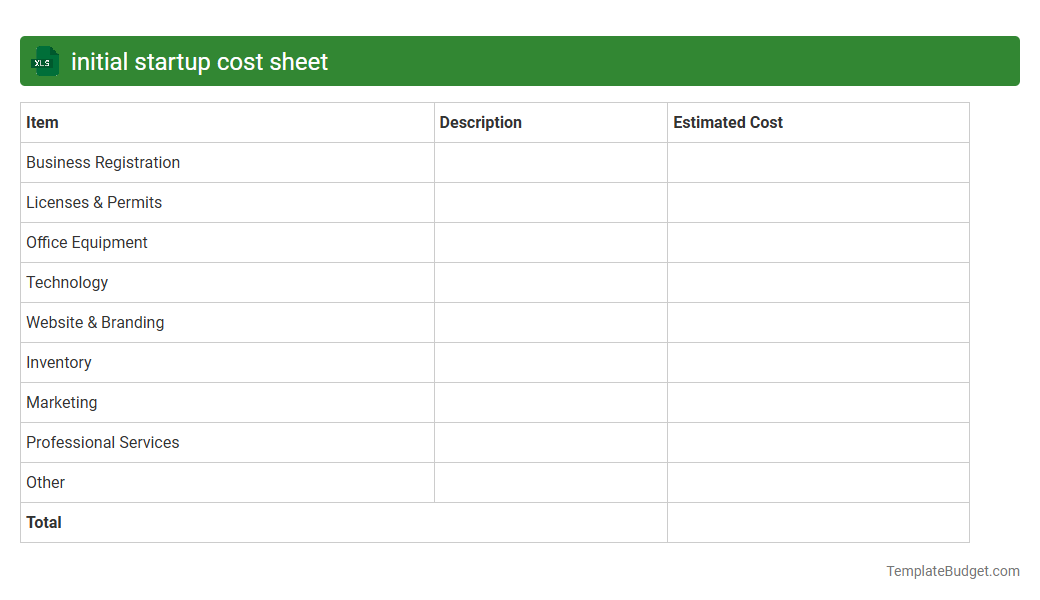 initial startup cost sheet