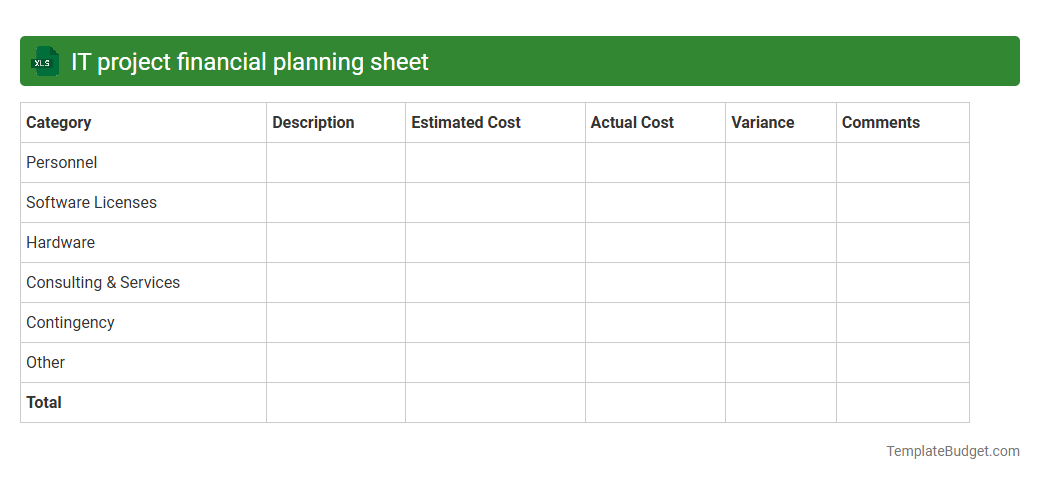 IT project financial planning sheet