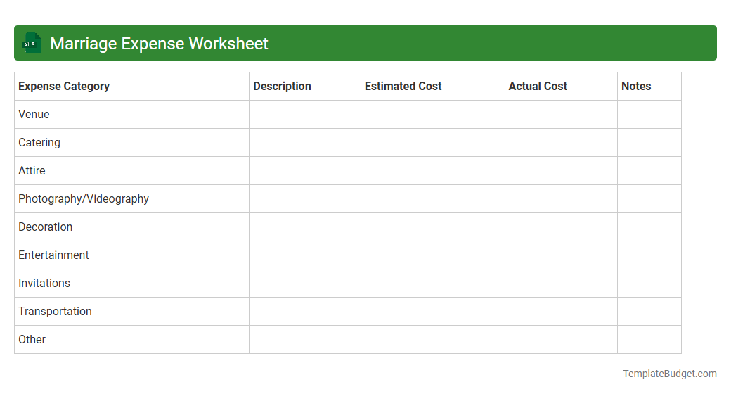 Marriage Expense Worksheet