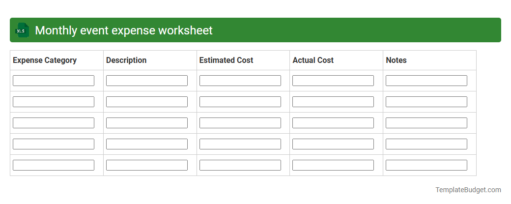 Monthly event expense worksheet