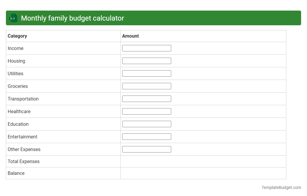 Monthly family budget calculator