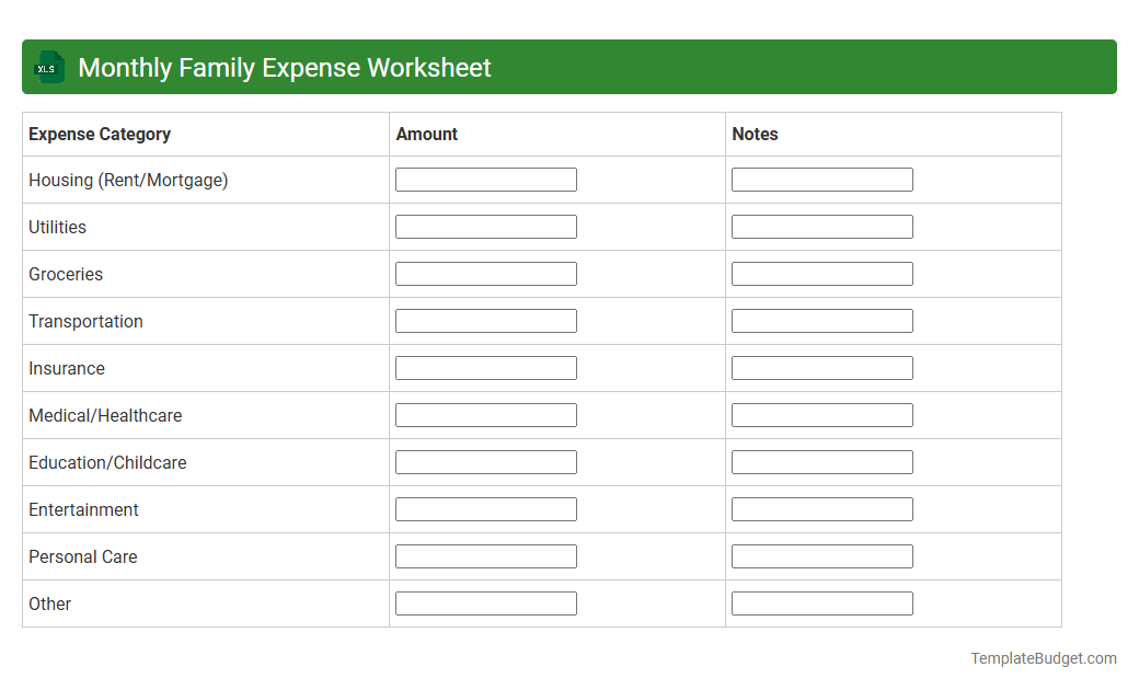 Monthly Family Expense Worksheet