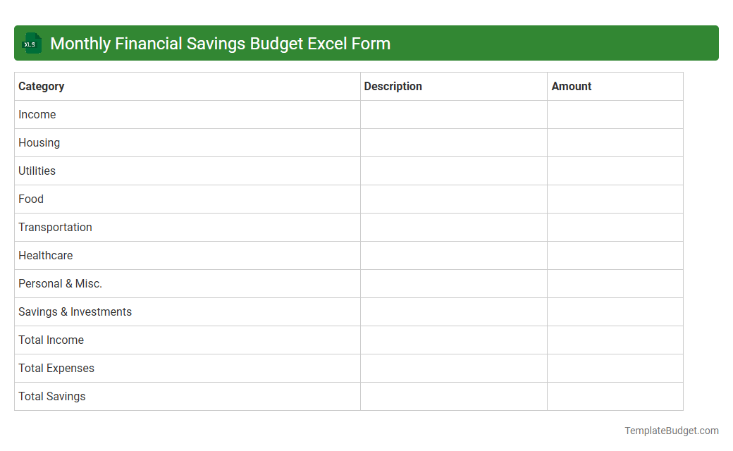 Monthly Financial Savings Budget Excel Form