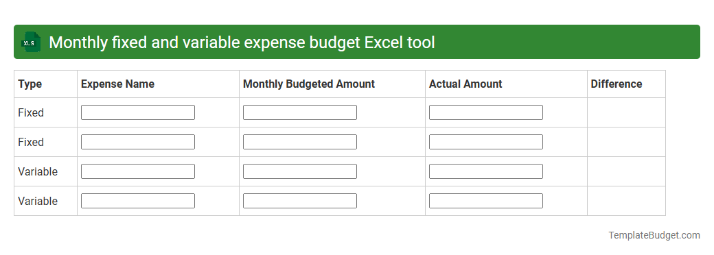 Monthly fixed and variable expense budget Excel tool