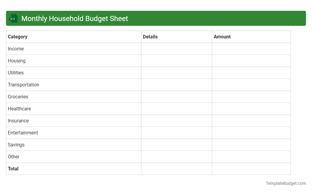 Monthly Household Budget Sheet