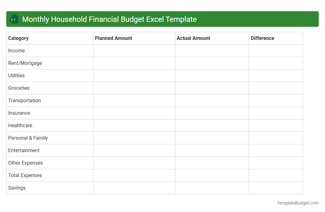 Monthly Household Financial Budget Excel Template
