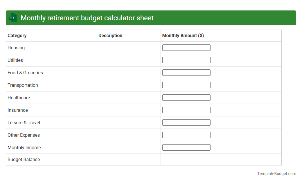 Monthly retirement budget calculator sheet