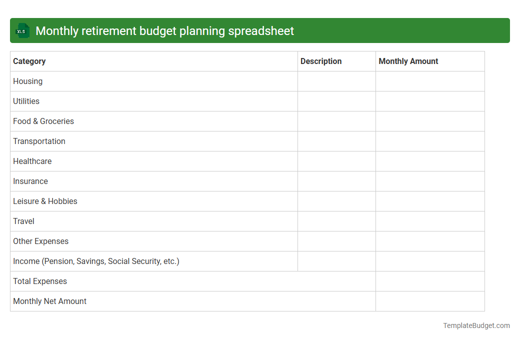Monthly retirement budget planning spreadsheet