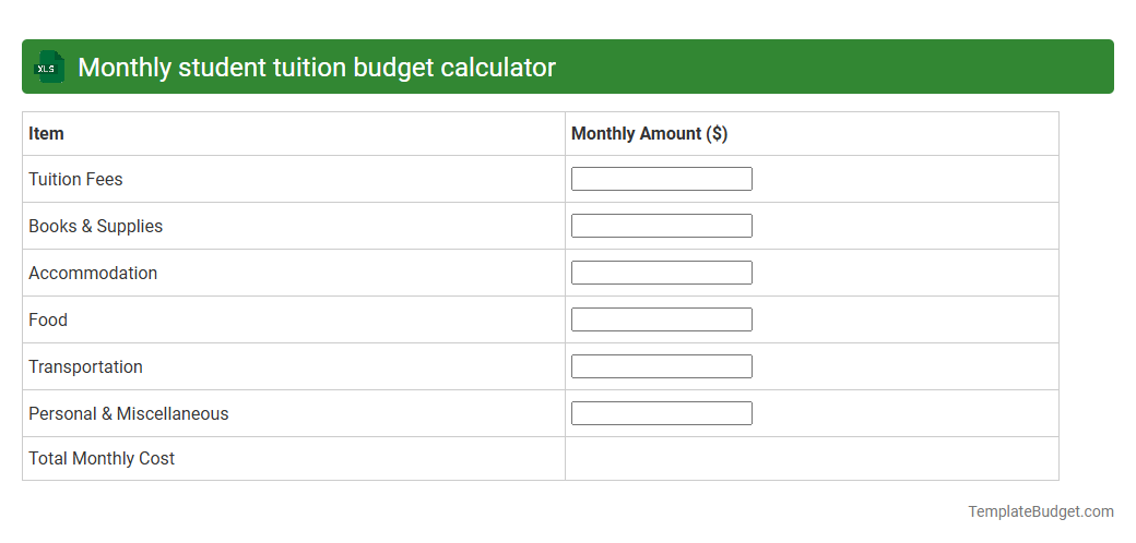 Monthly student tuition budget calculator