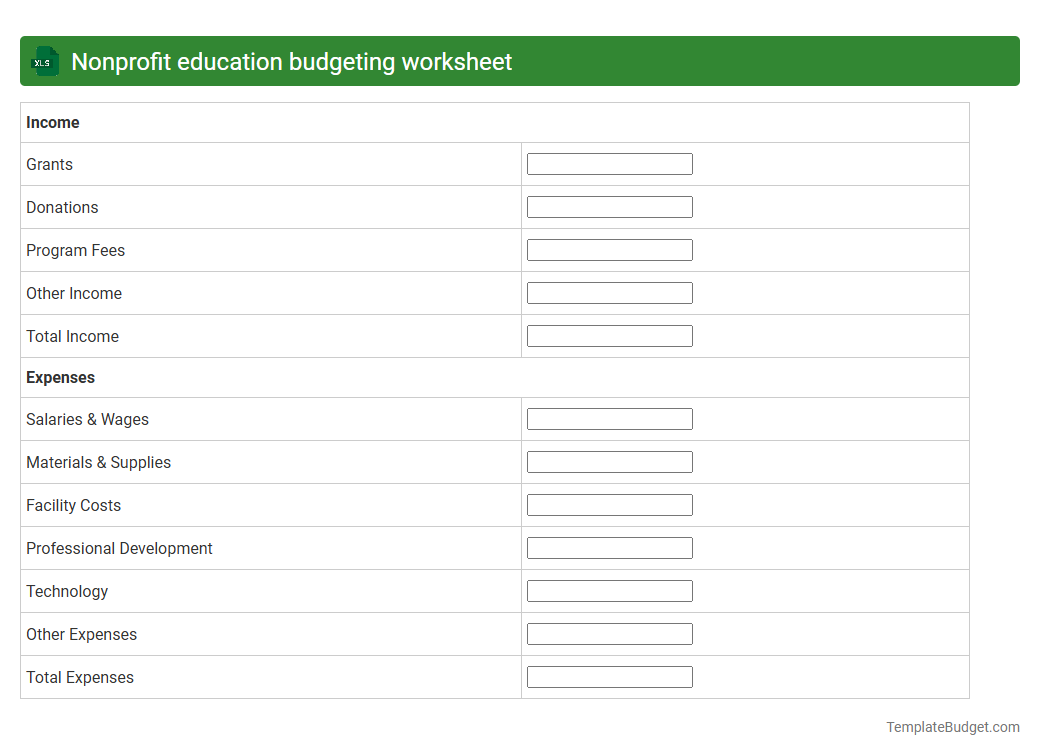 Nonprofit education budgeting worksheet