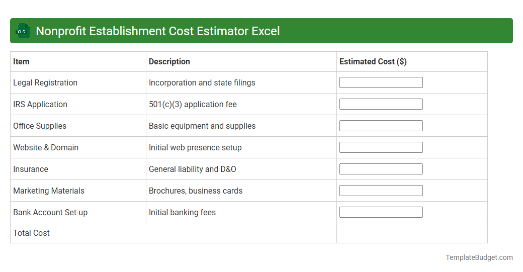 Nonprofit Establishment Cost Estimator Excel