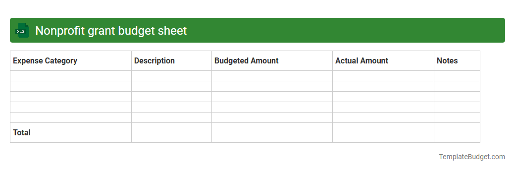 Nonprofit grant budget sheet
