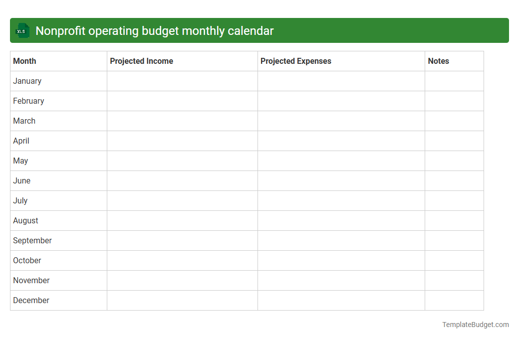 Nonprofit operating budget monthly calendar