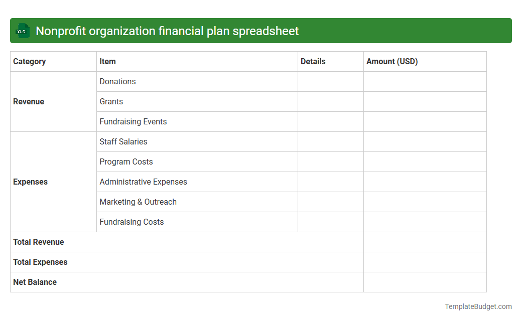 Nonprofit organization financial plan spreadsheet