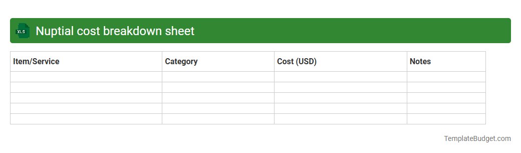 Nuptial cost breakdown sheet