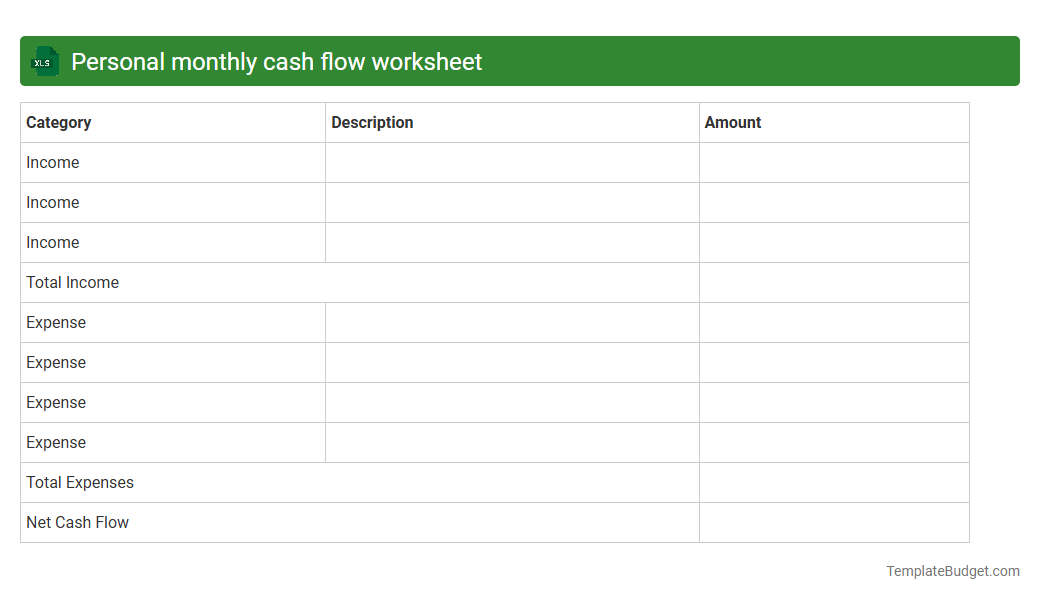 Personal monthly cash flow worksheet