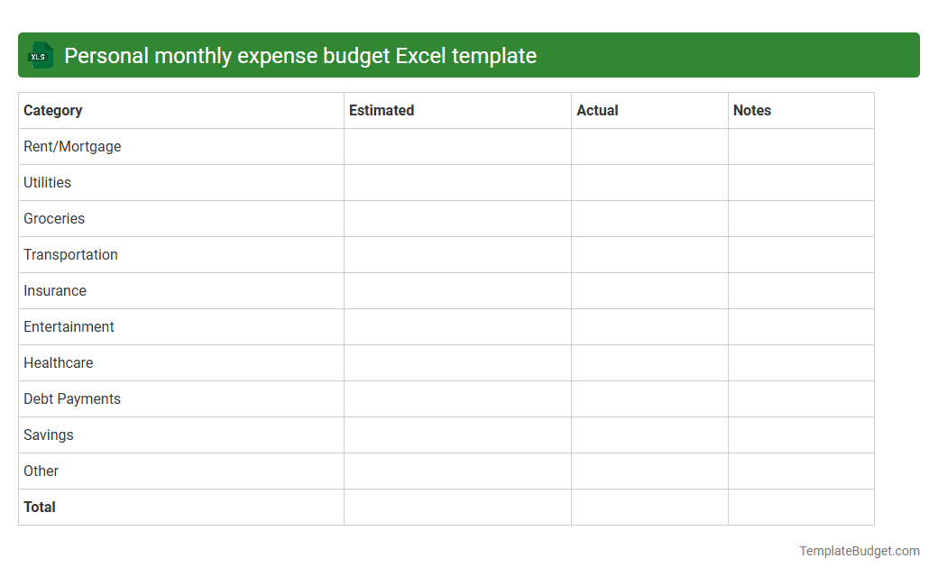 Personal monthly expense budget Excel template