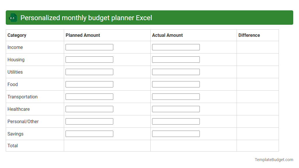 Personalized monthly budget planner Excel
