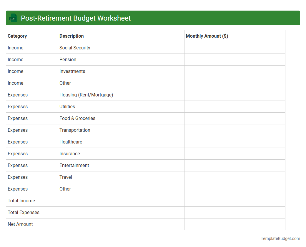 Post-Retirement Budget Worksheet