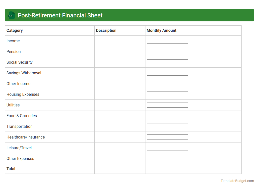 Post-Retirement Financial Sheet