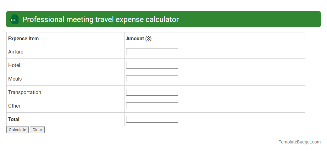 Professional meeting travel expense calculator