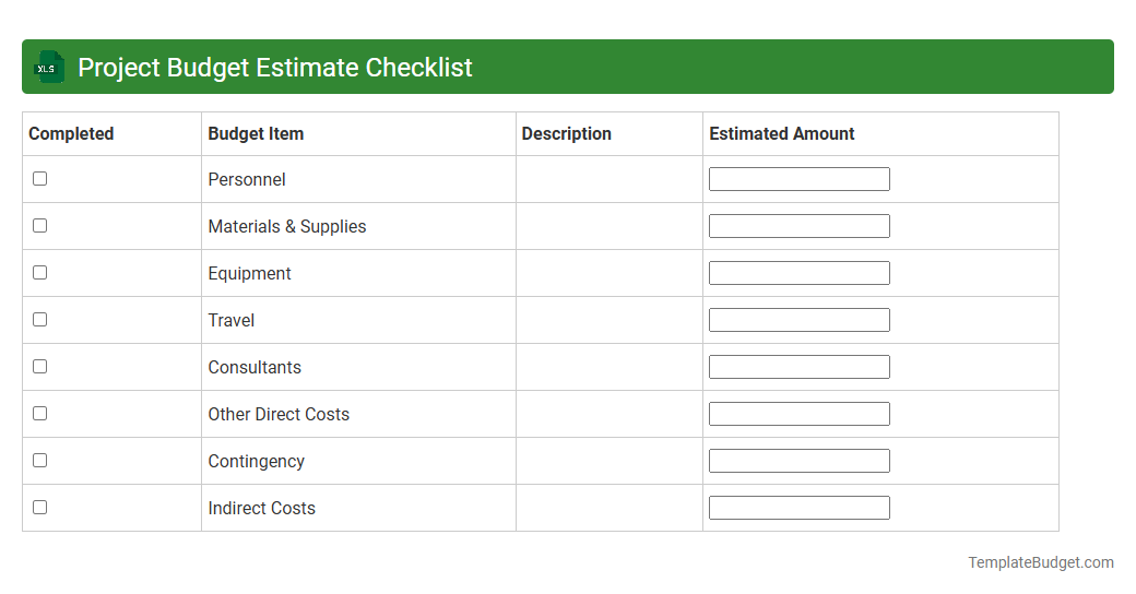 Project Budget Estimate Checklist