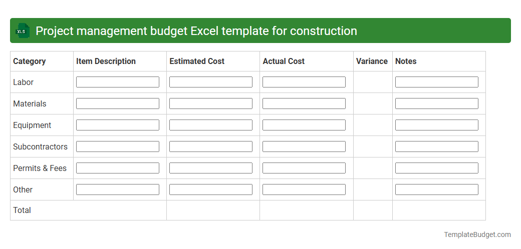 Project management budget Excel template for construction