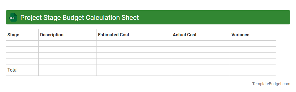 Project Stage Budget Calculation Sheet